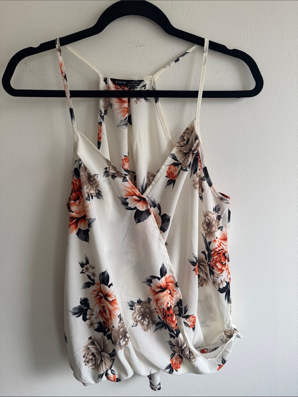 SHEIN White Floral Wrap-Front Camisole